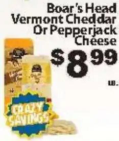 Fine Fare Boar's Head Vermont Cheddar Or Pepperjack Cheese offer