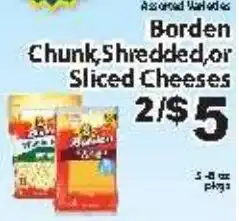 Fine Fare Borden Chunk, Shredded, or Sliced Cheeses offer