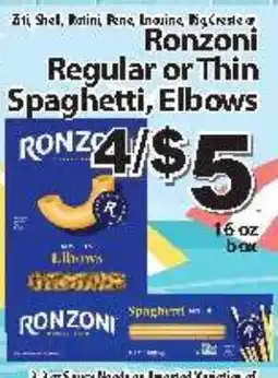 Fine Fare Ronzoni regular or thin spaghetti, elbows offer