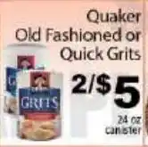 Fine Fare Quaker old fashioned or quick grits offer