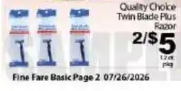 Fine Fare Quality Choice Twin Blade Plus Razor offer