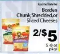 Fine Fare Borden chunk, shredded, or sliced cheeses offer