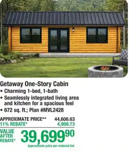 Menards Getaway One-Story Cabin offer