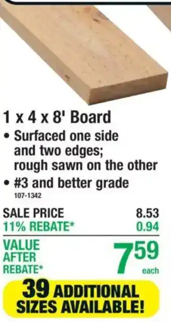 Menards 1 x 4 x 8' Board offer