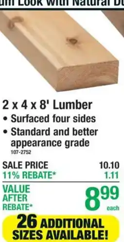 Menards 2 x 4 x 8' Lumber offer