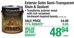 Menards Pittsburgh exterior satin semi-transparent stain & sealant offer