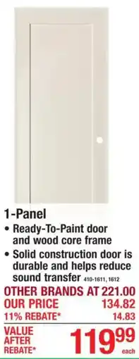 Menards 1-Panel Ready-To-Paint door and wood core frame offer
