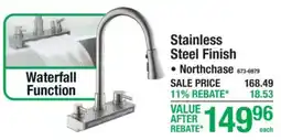 Menards Northchase stainless steel finish waterfall function offer