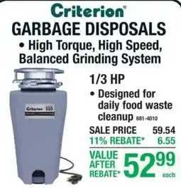 Menards Criterion garbage disposals offer