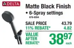 Menards Delta matte black finish showerhead offer