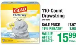 Menards Glad forceflex drawstring offer