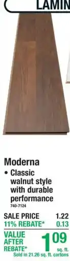 Menards Moderna classic walnut style with durable performance offer