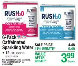 Menards Rush2o caffeinated sparkling water offer