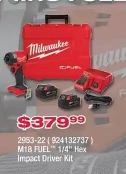 Fastenal Milwaukee M18 FUEL 1/4" Hex Impact Driver Kit offer