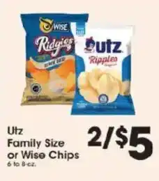 Price Rite Utz Family Size or Wise Chips offer