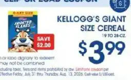 Price Rite Kellogg's giant size cereal offer