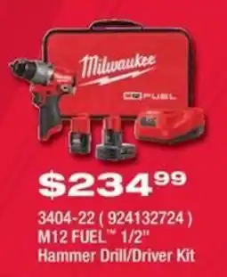 Fastenal Milwaukee M12 FUEL 1/2" Hammer Drill/Driver Kit offer