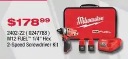 Fastenal Milwaukee M12 FUEL 1/4" Hex 2-Speed Screwdriver Kit offer