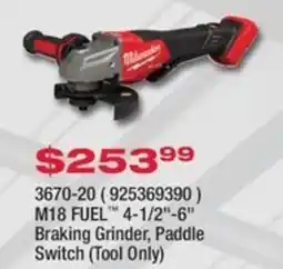 Fastenal Milwaukee M18 FUEL 4-1/2"-6" Braking Grinder, Paddle Switch (Tool Only) offer
