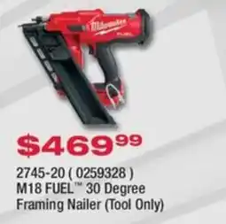 Fastenal Milwaukee M18 FUEL 30 Degree Framing Nailer offer