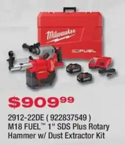 Fastenal Milwaukee M18 FUEL 1" SDS Plus Rotary Hammer w/ Dust Extractor Kit offer