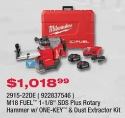 Fastenal Milwaukee M18 FUEL 1-1/8" SDS Plus Rotary Hammer w/ ONE-KEY & Dust Extractor Kit offer