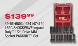 Fastenal Makita 16pc shockwave impact duty 1/2 drive mm socket packout set offer