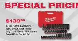 Fastenal Milwaukee 43PC Shockwave Impact Duty 3/8" Drive SAE & Metric Deep 6 Point Socket Set offer
