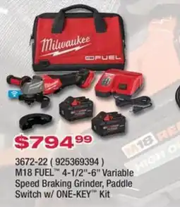 Fastenal Milwaukee M18 FUEL 4-1/2"-6" Variable Speed Braking Grinder, Paddle Switch w/ ONE-KEY™ Kit offer