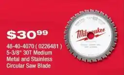Fastenal Milwaukee 5-3/8" 30T Medium Metal and Stainless Circular Saw Blade offer