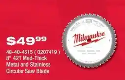 Fastenal Milwaukee 8" 42T Med-Thick Metal and Stainless Circular Saw Blade offer