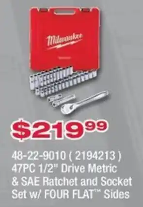 Milwaukee 47pc 1/2" Drive Metric & Sae Ratchet and Socket Set