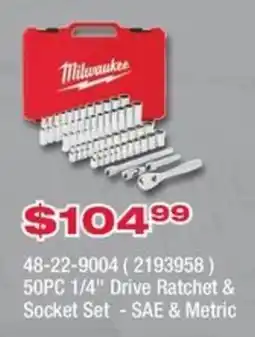 Fastenal Milwaukee 50PC 1/4" Drive Ratchet & Socket Set - SAE & Metric offer