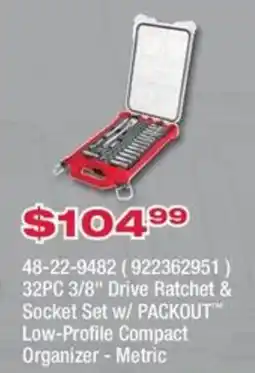 Fastenal 32pc 3/8" Drive Ratchet & Socket Set w/ Packout™ Low-Profile Compact Organizer - Metric offer