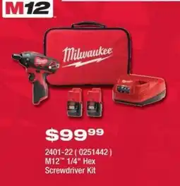 Fastenal Milwaukee M12 1/4" Hex Screwdriver Kit offer