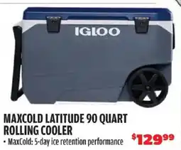 Big 5 Igloo maxcold latitude 90 quart rolling cooler offer