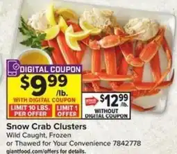 Giant Food Snow Crab Clusters offer