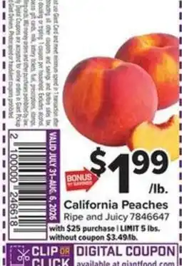 Giant Food California Peaches offer