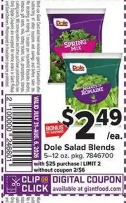 Giant Food Dole Salad Blends offer