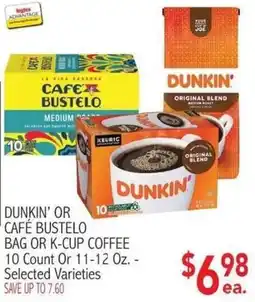 Ingles Markets Dunkin' or Café Bustelo bag or k-cup coffee offer