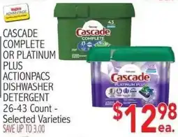 Ingles Markets Cascade complete or platinum plus actionpacs dishwasher detergent offer
