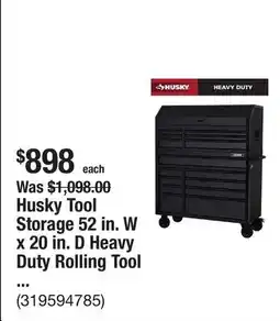 The Home Depot Husky Tool Storage 52 in. W x 20 in. D Heavy Duty Rolling Tool Chest Combo in Matte Black offer
