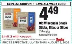 Sentry Old Wisconsin Snack Sticks offer