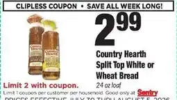 Sentry Country Hearth Split Top White or Wheat Bread offer