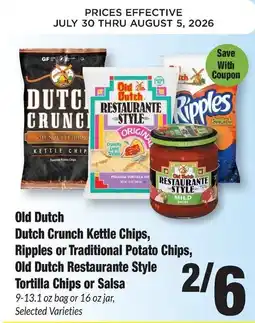 Sentry Old Dutch Dutch Crunch Kettle Chips, Ripples or Traditional Potato Chips, Old Dutch Restaurante Style Tortilla Chips or Salsa offer