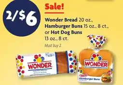 Family Dollar Wonder Bread 20 oz., Hamburger Buns 15 oz., 8 ct., or Hot Dog Buns 13 oz., 8 ct offer