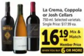 Safeway La Creama, Coppola Or Josh Cellars offer