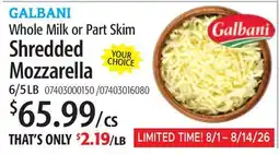 Restaurant Depot GALBANI Whole Milk or Part Skim Shredded Mozzarella offer