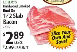 Restaurant Depot LEIDY'S Hardwood Smoked Rind On 1/2 Slab Bacon offer