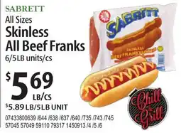 Restaurant Depot SABRETT All Sizes Skinless All Beef Franks offer